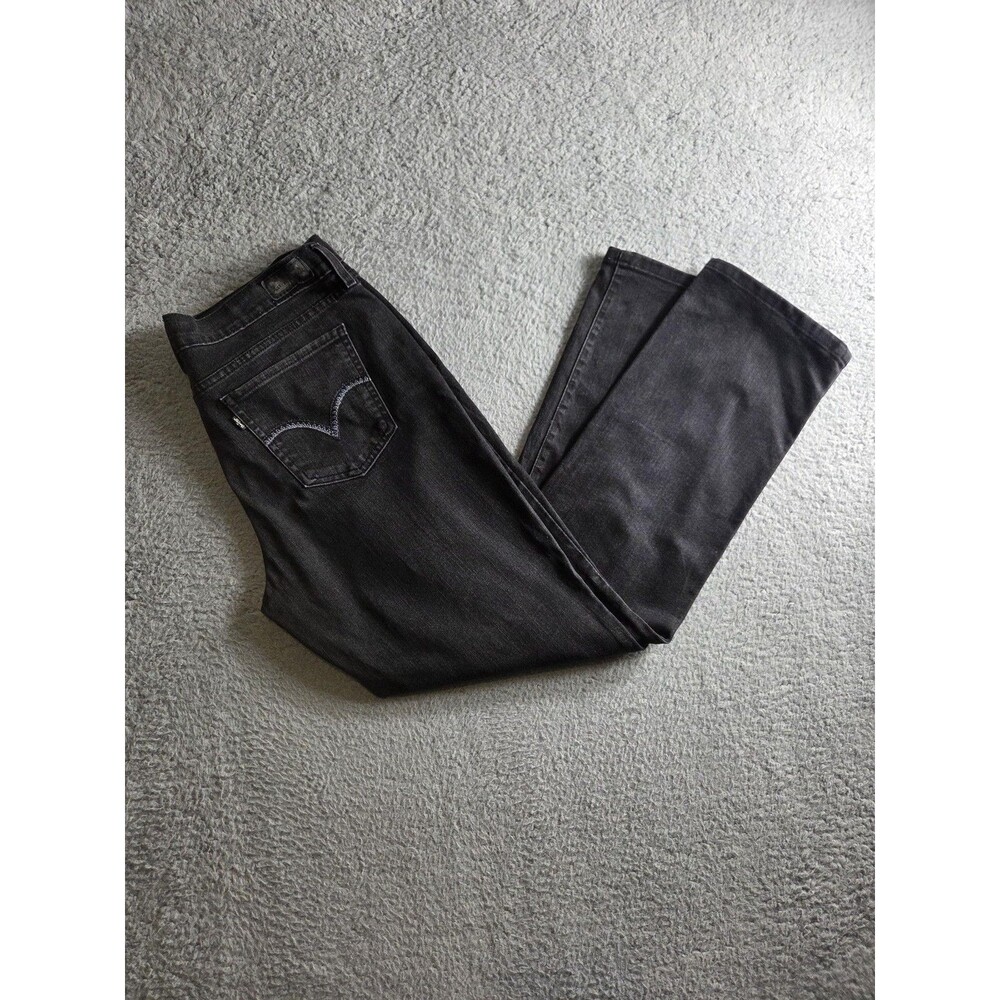Levis 505 Jeans Womens 14M 34x30.5 Black Charcoal Straight Leg Stretch Denim